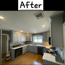 Insurance Repair & Refinishing kitchen Cabinets, New Countertops and Backsplash 3